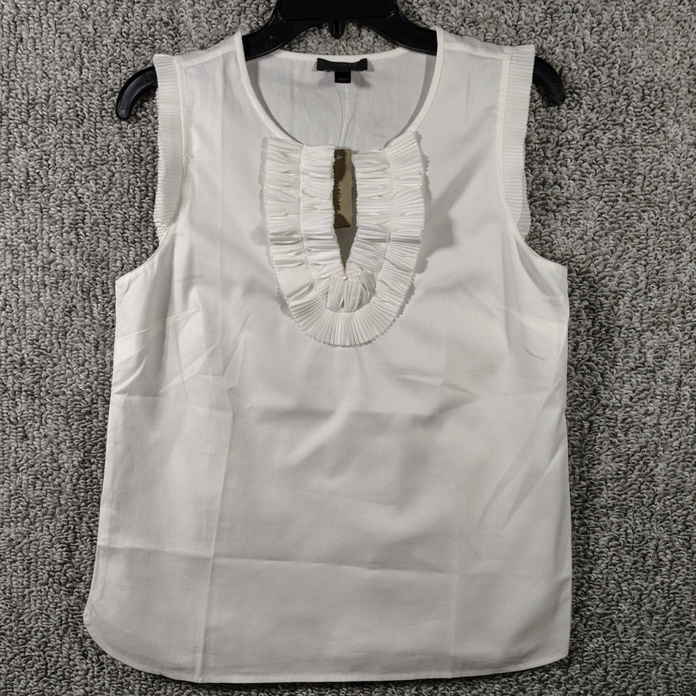 J.Crew Sleeveless Blouse White Pleated Ruffle Bib Cotton Top Womens 2
